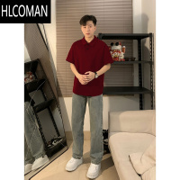 HLCOMAN成熟稳重红色短袖polo衫男士痞帅风poli领t恤夏季美式半截袖