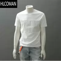 HLCOMAN夏季新款短袖t恤男士潮牌圆领复古国潮痞帅拼接纯色高端半袖体恤