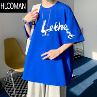HLCOMAN短袖t恤男士夏季克莱因蓝色宽松青少年衣服潮牌新款半袖