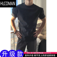 HLCOMAN黑色正肩收紧袖口t恤男夏季显肩宽索o娜短袖显肌肉健身运动半袖