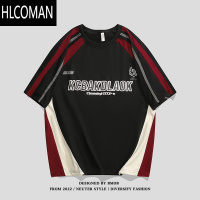 HLCOMANBMOB拼接撞色赛车短袖T恤男生潮流运动休闲球衣夏季新款美式复古