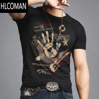 HLCOMAN冰丝莫代尔男士短袖t恤2024新款潮牌街头风涂鸦印花半袖紧身体恤