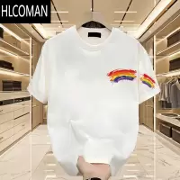 HLCOMAN美式痞帅短袖t恤男女夏季复古简约印花正肩宽松半袖体恤