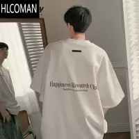 HLCOMAN美式复古t恤男夏字母印花短袖上衣高街潮牌宽松休闲半袖体恤