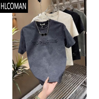 HLCOMAN夏季潮牌立体字母个性晕染短袖T恤男2025新款时尚圆领半袖体恤衫