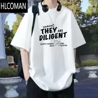 HLCOMAN白色短袖t恤男士夏季美式宽松学生情侣款半袖ins上衣