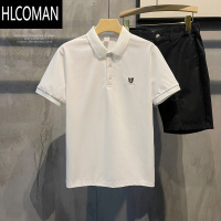 HLCOMAN 羞羞熊创意刺绣翻领男装衫潮流透气百搭修身短袖上衣夏