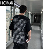 HLCOMAN西海岸潮牌印花短袖T恤男夏季oversize小领口宽松半袖ins