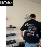HLCOMAN美系复古夏季新款半袖上衣短袖t恤男字母印花宽松男装ins潮牌