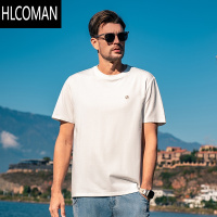 HLCOMAN丝光爽滑柔软简约提花短袖T恤夏季男士挺括简约刺绣体恤衫