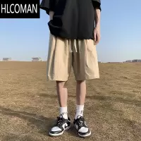 HLCOMAN卡其色工装短裤男款夏季宽松运动休闲裤子潮牌直筒阔腿沙滩五分裤