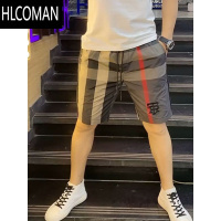 HLCOMAN夏季冰丝薄款男士短裤休闲户外潮流速干沙滩裤条纹拼色时尚五分裤