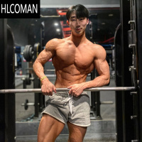 HLCOMAN健身短裤男运动三分裤器械训练深蹲夏季棉质宽松卷边潮牌跑步裤子