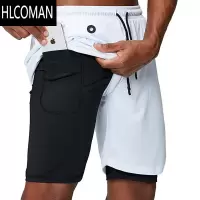 HLCOMAN夏季新款运动健身个性潮流速干防走光短裤二合一五分裤男