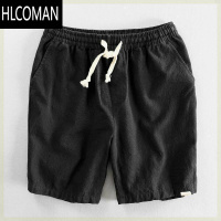 HLCOMAN夏季休闲亚麻短裤男士宽松棉麻薄款透气裤纯色沙滩裤百搭中裤