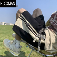 HLCOMAN侧边条纹运动短裤男贴标美式休闲五分裤港风宽松学生夏季沙滩裤薄