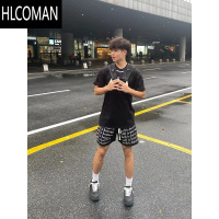 HLCOMAN美式复古创意字母印花宽松短裤男夏季潮牌网眼篮球休闲抽绳四分裤