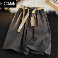 HLCOMAN日系复古纯色休闲短裤男夏季潮牌宽松垂感运动百搭腰带西装五分裤