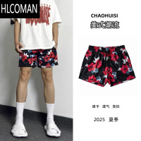 HLCOMAN满印花潮流美式短裤男宽松不过膝盖学生三分裤运动街舞休闲篮球裤