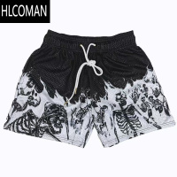 HLCOMAN2025年美式骷髅头篮球男短裤潮牌学生不过膝健身三四分裤透气速潮