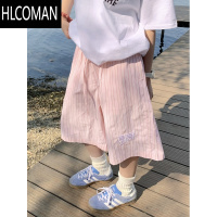 HLCOMAN美式复古蓝色条纹短裤男女款潮牌抽绳宽松夏季新款速干透气沙滩裤