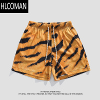 HLCOMAN美式四分裤豹纹短裤男款运动速干网眼篮球运动裤子海边旅游沙滩裤