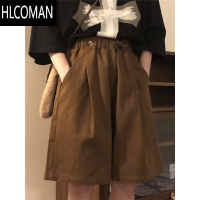 HLCOMAN夏季日系复古风咖色工装短裤男女cityboy宽松休闲直筒阔腿五分裤