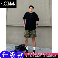 HLCOMAN美式伐木迷彩短裤男夏季铆钉设计感运动裤子潮牌宽松工装五分中裤
