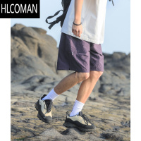 HLCOMAN吕小虎简约仿皱泡泡格薄款速干短裤男夏季潮牌宽松休闲五分沙滩裤