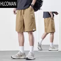 HLCOMAN卡其色工装短裤男士夏季宽松外穿夏天中裤男装六五分裤子男款