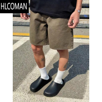 HLCOMAN美式复古休闲夏季百搭咖啡色牛仔短裤男女cleanfit显瘦直筒五分裤