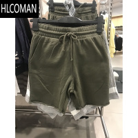 HLCOMANhm twelve男装2025夏新款运动百搭宽松五分裤短裤毛边卫裤