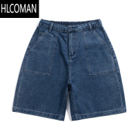 HLCOMANBellken早起工作室23SS 廓形宽松深色水洗经典口袋牛仔短裤男
