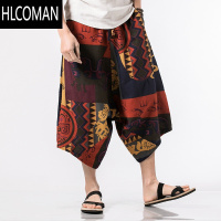 HLCOMAN泰国灯笼裤子男女夏季民族风印花阔腿七分裤宽松大码情侣沙滩短裤