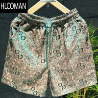 HLCOMAN夏季新款男士潮流民族风镭射暗花时尚冰丝短裤个性提花五分沙滩裤