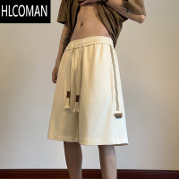 HLCOMAN织带菠萝格短裤男夏季2025新款宽松直筒运动五分裤潮牌休闲中裤子