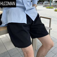 HLCOMAN王几又 简约少年感黑色直筒松紧腰休闲短裤男夏季休闲中腰直筒裤