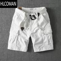 HLCOMAN美式复古工装短裤夏季男多袋裤宽松休闲五分裤白色大码潮