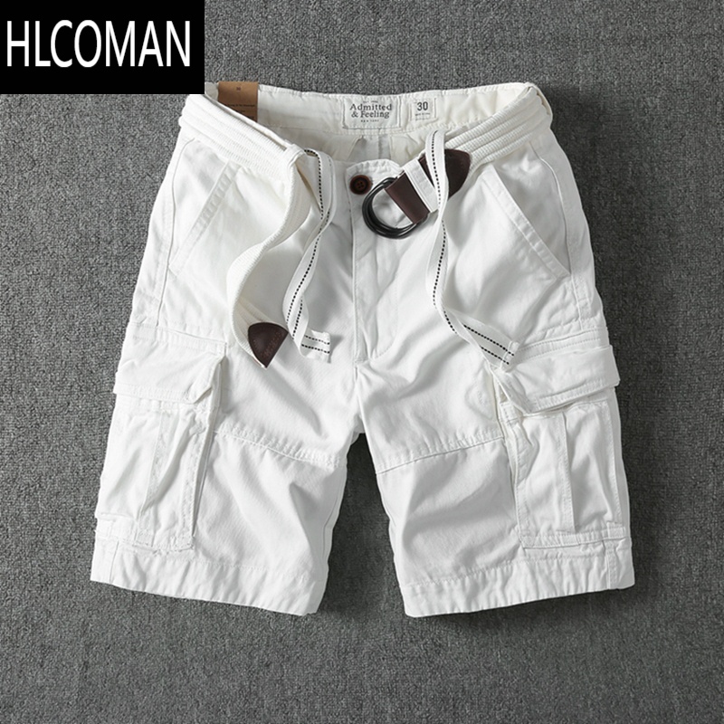 HLCOMAN美式复古工装短裤夏季男多袋裤宽松休闲五分裤白色大码潮