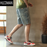 HLCOMAN油漆点泼墨牛仔裤短裤男士直筒五分裤子夏季2025新款潮牌宽松大码