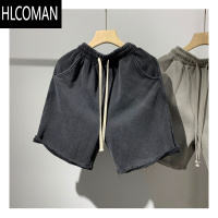 HLCOMAN高街潮牌水洗复古散边棉质短裤男女夏季嘻哈宽松休闲直筒五分裤潮