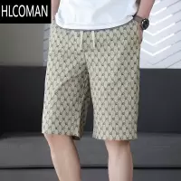 HLCOMAN白色短裤男夏季薄款2025年新款男士潮牌休闲外穿满印花直筒五分裤