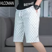 HLCOMAN白色短裤男夏季薄款2025年新款男士潮牌休闲外穿满印花直筒五分裤