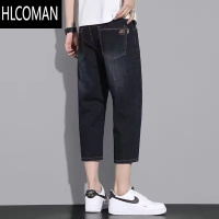 HLCOMAN八分牛仔短裤男弹力夏季薄款宽松休闲直筒七分裤干活耐磨工作裤子