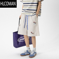 HLCOMAN美式腊肠狗刺绣五分裤男夏季新款潮ins设计感短裤宽松休闲阔腿裤