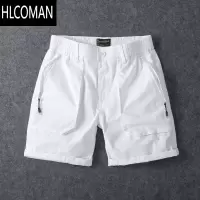 HLCOMAN2025夏季新款四分工装短裤男款潮牌宽松直筒弹力白色休闲中裤