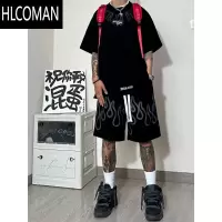 HLCOMAN大码300斤短裤男夏季美式高街复古运动裤子火焰潮牌休闲五分卫裤2