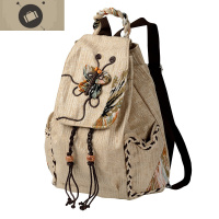 复古民族风帆布女式双肩包韩版大中学生古着感少女书包休闲背包 艾狄伊娃