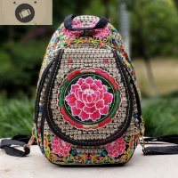 2020新款云南民族风包包绣花包女士双肩包学生背包刺绣帆布复古包 艾狄伊娃