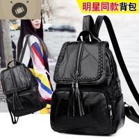 双肩包女士潮夏季新款潮时尚百搭韩版软皮流苏pu休闲背包女 艾狄伊娃